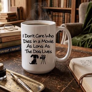 I Don't Care Who Dies in a Movie Dog Lover Mug, Funny Dog Mom Gift, Coffee Cup